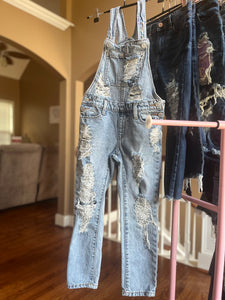 Girls 8 (fits a 7) heavy distressed overalls