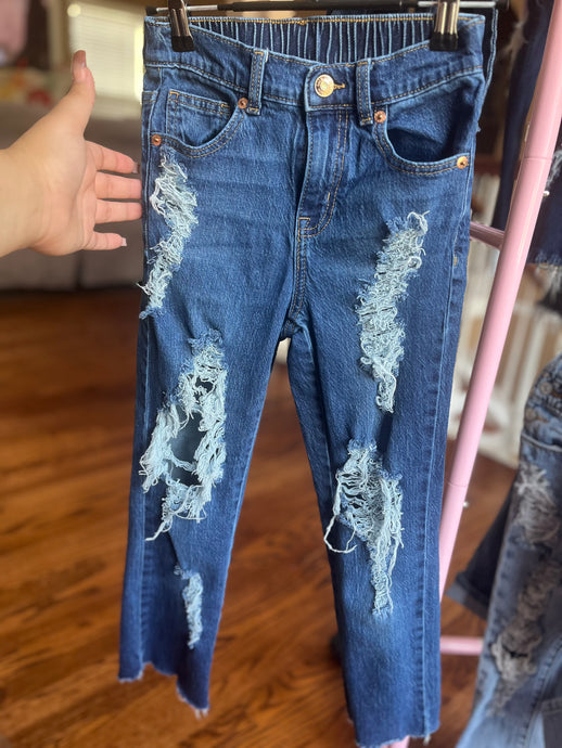 Girls 8 high waisted distressed straight leg